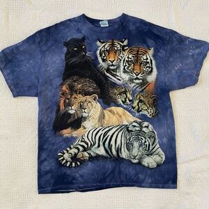 Vintage Y2K Big Cat Tie Dye Tshirt Size XL Jan Henderson Lion Tiger Panther